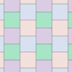 In this tiling of the plane by congruent squares, the green and violet squares meet edge-to-edge as do the blue and orange squares.