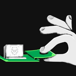 hand holding dollar bill under computer terminal, illustration