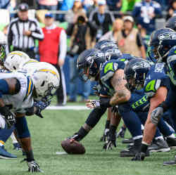 The Seahawks lining up against the San Diego Chargers (now the Los Angeles Chargers). 