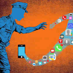 Illustration of a police officer chasing escaping data.