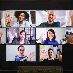 People participating in a video chat.