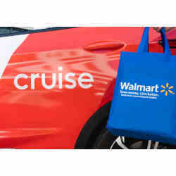 A Walmart purchase being delivered in a Cruise autonomous vehicle. 