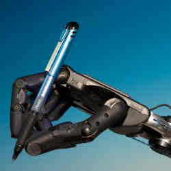 The Shadow Robot Dexterous Hand holding a pen.