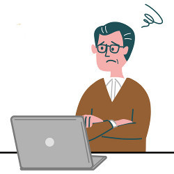 puzzled man at laptop, illustration