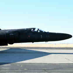 A U-2 Dragon Lady spy plane prepares for takeoff.