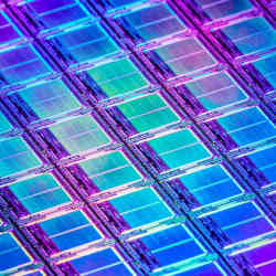 A solid state memory wafer made of silicon.