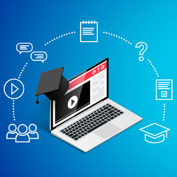 laptop computer and education icons, illustration