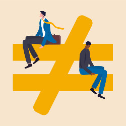 two men sitting on unequal symbol, illustration