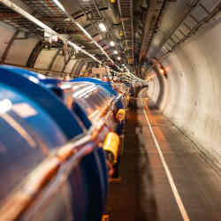 The accelerator is a 27-kilometer-long ring in which particles such as protons and electrons are projected against one another at high speeds.