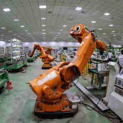 Robots at a factory in Jiujiang in China's Jiangxi province.