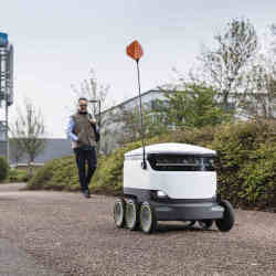 A Starship Technologies robot making an on-campus delivery.