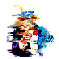 A distorted image of Uncle Sam.