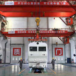 A plant in Changzhou, China, where workers assembled locomotives made in conformance with Chinese industrial standards.