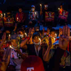 Demonstrators outside the U.S. Embassy in Yangon.