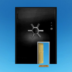 tiny open door within a secure door, illustration