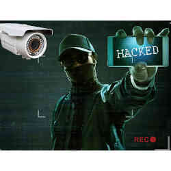 A hacker hacking a security camera.