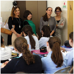 Start-Up Nation Central staff with teachers and students from a Bais Yaakov Seminary