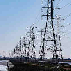 Electrical distribution towers in Texas. 