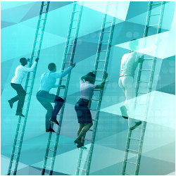 professional workers climbing ladders in business competition illustration