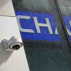 A surveillance camera outside a Chase Bank branch in New York City.