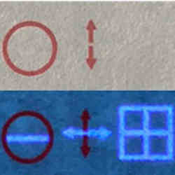 Writing in standard ink (top, in red) and in 'invisible' ink made visible by UV light (bottom).