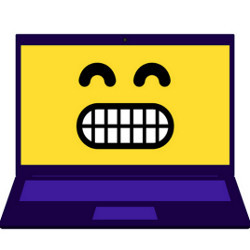 laptop displays sarcasm emoji, illustration