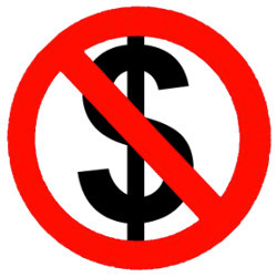 dollar sign under red 'no' icon