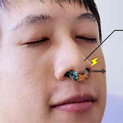 A subject wearing the device that can detect virtual smells.