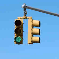 A green traffic signal.