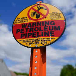 Warning sign for a subterranean pipeline.