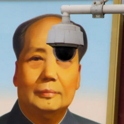 surveillance camera and Mao Zedong's face in Tiananmen Square