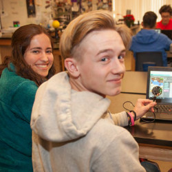 high school students at a computer