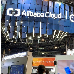 Alibaba Cloud logo displayed at industry event