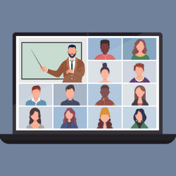 online instructor and students on screen, illustration