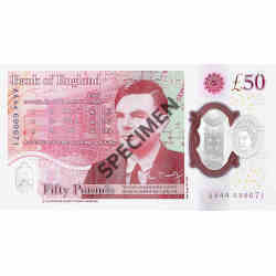 A sample ("specimen") of the Turing side of the new banknote. 