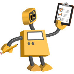 robot holding pencil and checklist, illustration