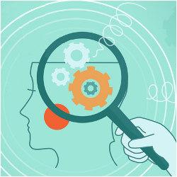 magnifying glass focused on human brain, illustration