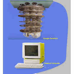 A Google quantum computer (top) and a classical computer. 