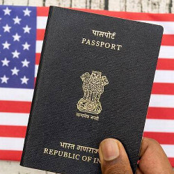 American flag and representational image of Indian passport