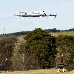 A Skyports satellite-guided drone mid-flight.