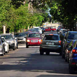 Navigating a narrow two-way street.