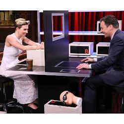 Scarlett Johansson and Jimmy Fallon playing Box of Lies. 