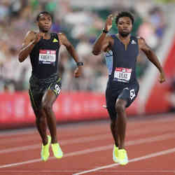 Erriyon Knighton and Noah Lyles competing in the 2020 U.S. Olympic Track & Field Team Trials last month in Eugene, OR. 