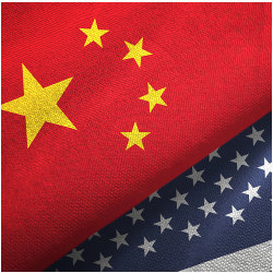 Chinese flag and U.S. flag, illustration