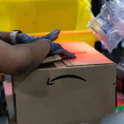 An Amazon delivery being prepared.