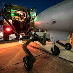 The Watchkeeper Unmanned Aerial System being prepared for launch from Royal Air Force base Akrotiri in Cyprus.