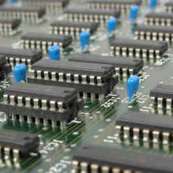 Microchips on a motherboard. 