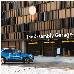 autonomous test vehicle enters The Assembly Garage in Detroit