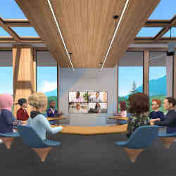 Facebook's idea of how virtual meetings in Workrooms will work. 