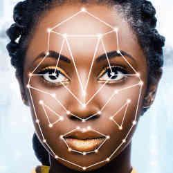 Running facial recognition on a woman's face.